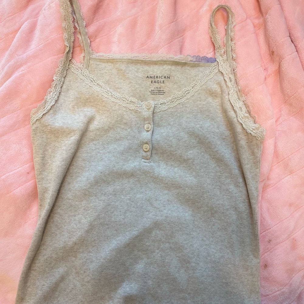 American Eagle Outfitters Gray Lace Trim Tank Top